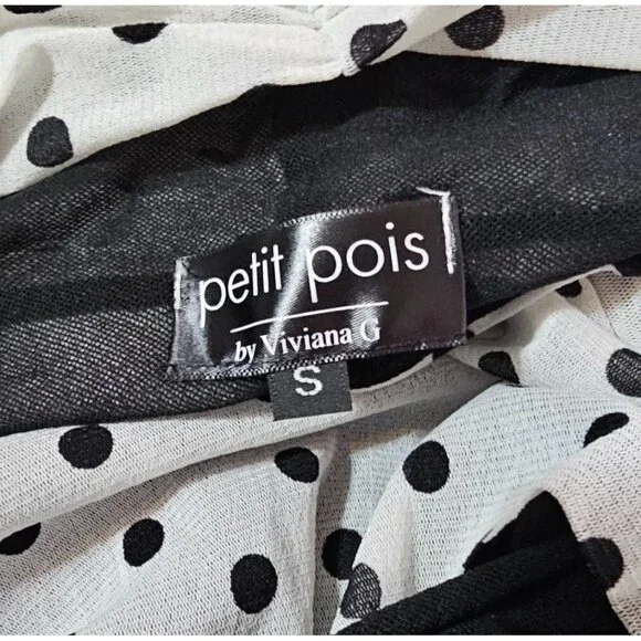 petit pois by Viviana G long sleeves black & white polka dot mini dress size S - Picture 9 of 10